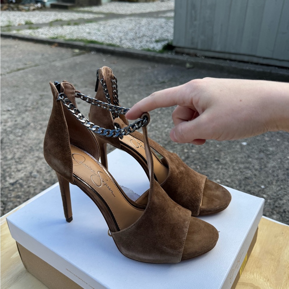Brown Suede High Heel Sandals